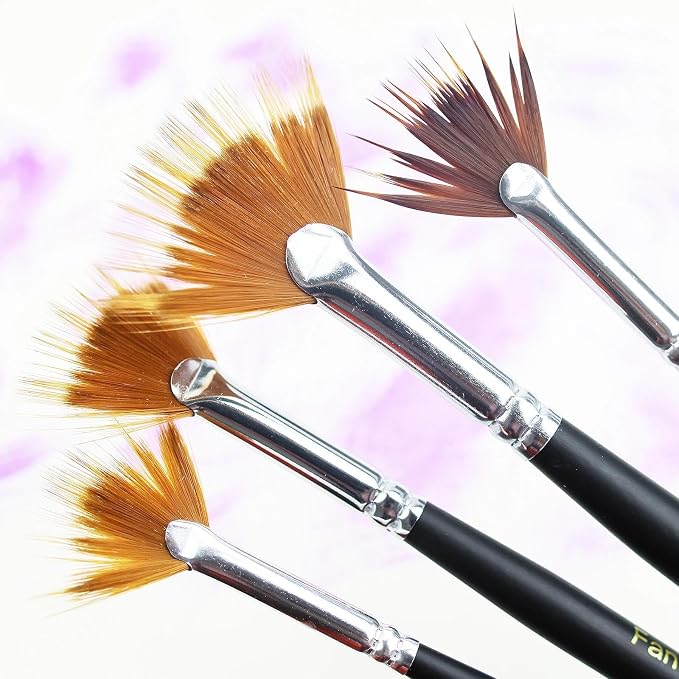 GACDR Fan Grainer Brush for Painting – 4PCS Grainer Watercolor Brush Set | Comb Brushes for Fur, Hair, Wood Grain, Grass, Feathers & Textures, Gouache Acrylic Painting