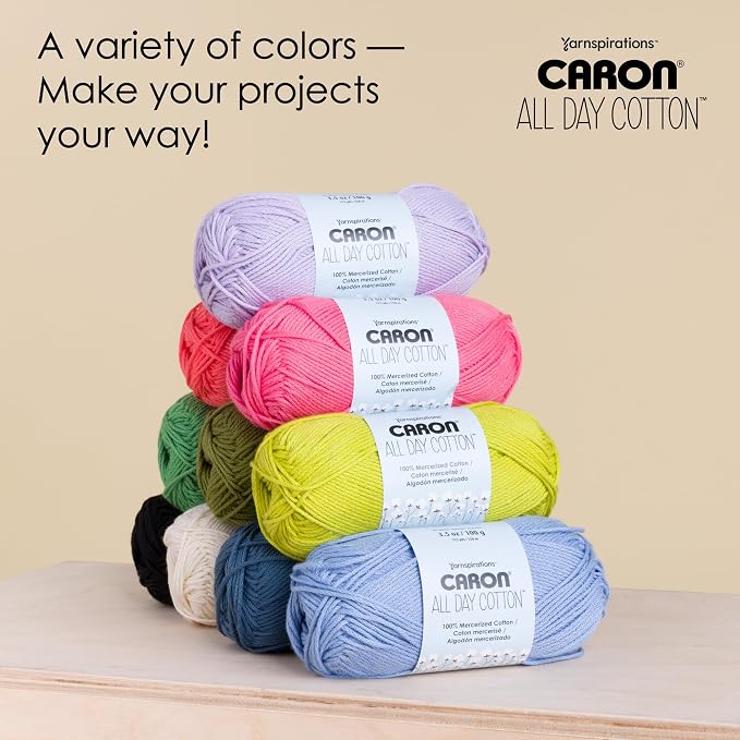 Caron All Day Cotton Yarn for Crocheting, Eyes Blue, 3-Pack | #4 Worsted Yarn, 100% Mercerized Cotton, Soft Crochet Yarn for Knitting, Amigurumi & Crafts, 173yds, 100g/3.5oz per skein