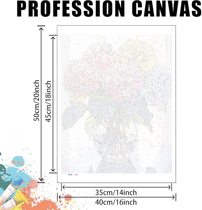 Yunruily Hydrangea Canvas Paint by Numbers for Adults-Paint by Numbers Adult Flowers,Painting by Number Flowers for Gifts and Home Wall Decor(with Gifts Box) 16x20inch