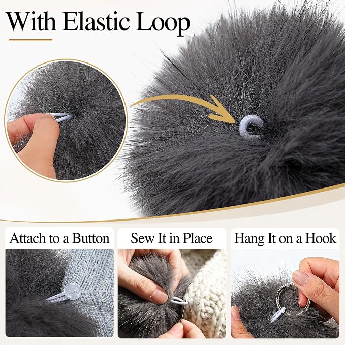 20 Pcs Fluffy Faux Fur Pom Poms for Hat, Craft Supplies, 10 Dark Colors