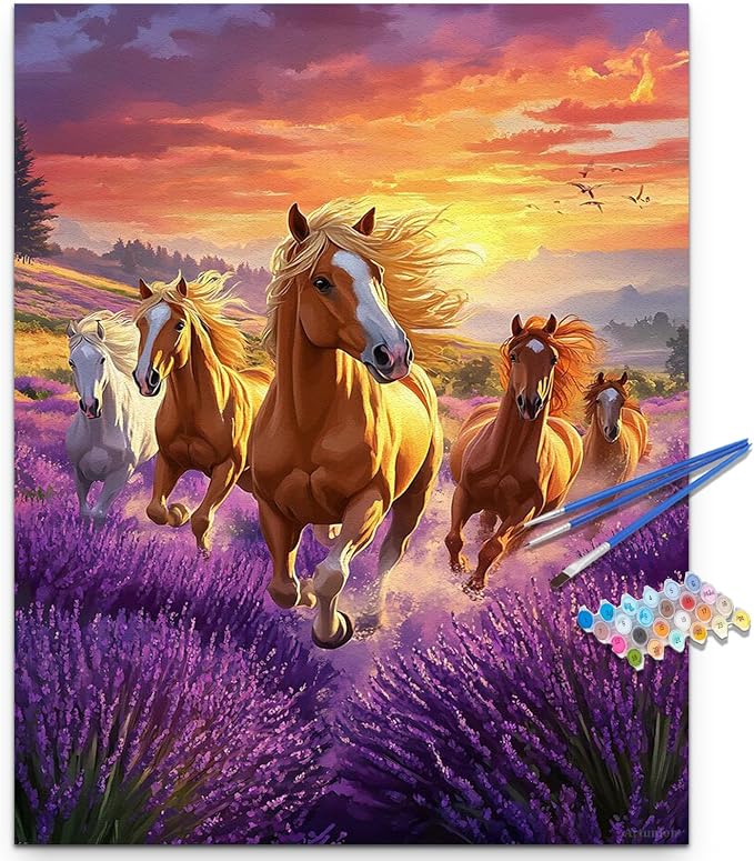 Artunion Running Horse Paint by Numbers Kit for Adults,Horse Animal Paint by Number Kits, DIY Oil Painting Paint by Number Kits on Canvas Arts Craft for Home Wall Decor 16x20 Inch