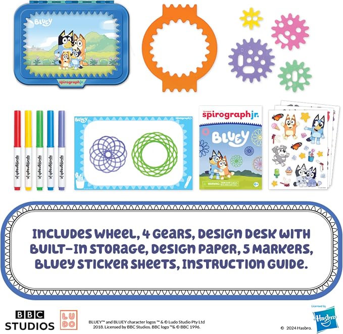 Spirograph Jr Bluey Toys Toddler Arts and Crafts for Kids Drawing Kit | Toddler Activities, Bluey Stickers, Drawing Pad, Jumbo Gears, Washable Markers, Drawing Kit, Spiral Art