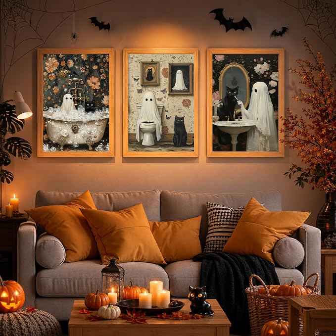 Mandun Halloween Paint by Numbers Kit for Adults, 3 Pack, 7.8x11.8 inch | DIY Painting Kits Crafts for Adults, Relieve Stress, Frame Canvas, Wooden Easel, Gift Box, Home Wall Decor