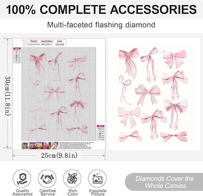 Diamond Art Kits for Adults,6 Pack Pink Bow Diamond Painting Kits 10 x 12in