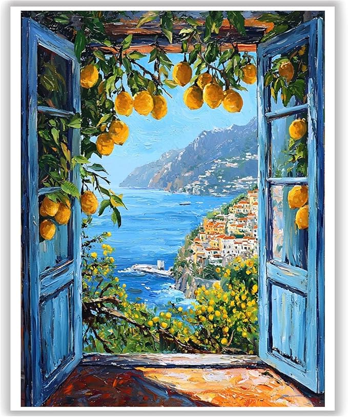 HITO Paint by Numbers Kit for Adults Seaside Scenery 16x20 Inch Frameless | Attic windowsill Adult Paint by Number Kits , Paint by Numbers for Adults Beginner for Gift Home Wall Decor
