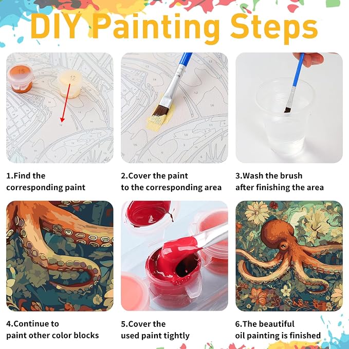 Octopus Paint by Numbers Kit for Adults, 16x20 inch | DIY Painting Kits Crafts for Adults, Relieve Stress, Gift, Home Wall Decor