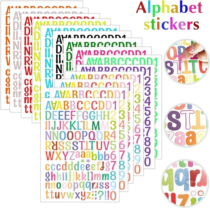 14 Sheets Letter Stickers,1764 Alphabet Stickers Vinyl Self-Adhesive Number Alphabet Stickers, Graduation Cap, Classroom Decor, Water Bottle, Mailbox Numbers Labels DIY Crafts, Notebook(Colorful)