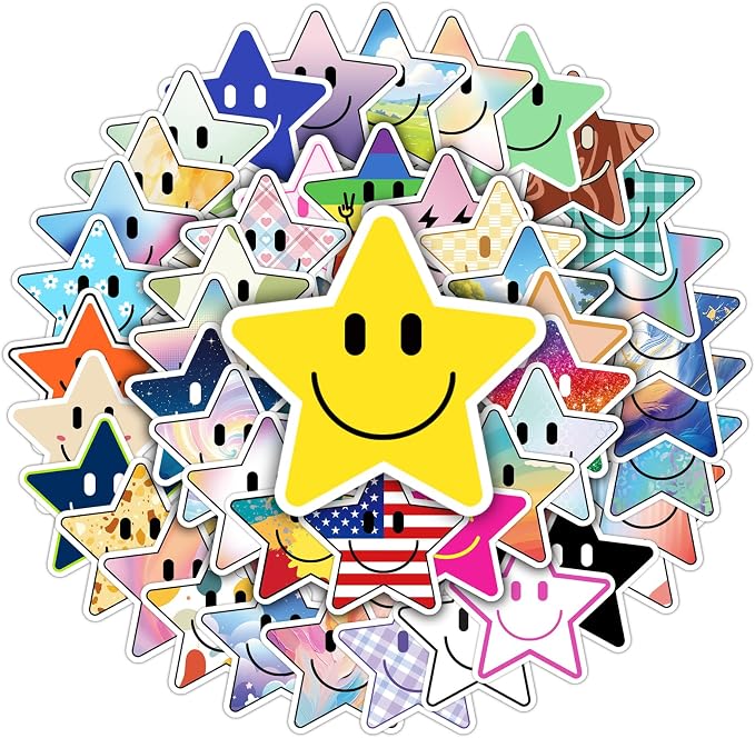 50PCS Smile Star Stickers, Cute Water Bottle Stickers for Kids