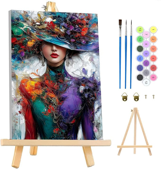 MAXBYE Colorful Women Framed Paint by Numbers Kits for Adults with Wooden Easel, Easy Adult Paint by Number Kits on Canvas, DIY Oil Paintings for Beginners Gift Home Wall Decor 10×14 Inch