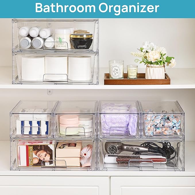 Vtopmart Clear Stackable Storage Drawers, 5 Pack Wide Storage Set