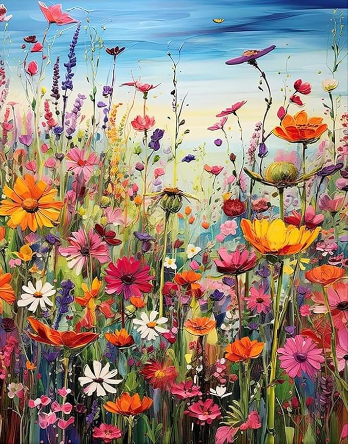 Diamond Art Painting Kits for Adults, Sea of Flowers 5D Diamond Painting | Flowers DIY Full Round Gem Crystal Art paint by Diamond Dots, Home Wall Decor 12x 16 In