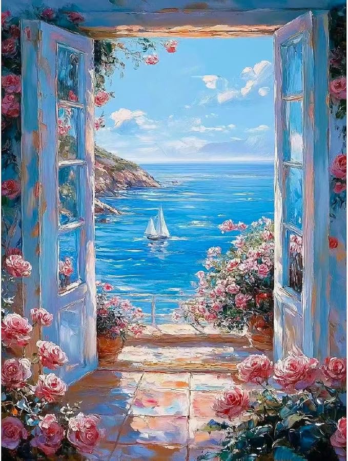 YarnMate Scenery Paint by Numbers for Adults,Landscape Beach Paint by Number for Adults Beginner,Easy Acrylic Paint by Number on Canvas for Relax and Home Wall Decor 16X20 Inch (Without Frame)