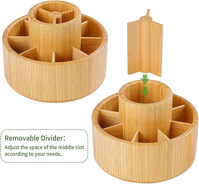 Utoplike Bamboo Rotating Art Supply Desk Organizer, Pencil Holder Desktop