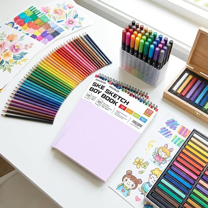 Soucolor Sketch Book 9" x 12", 2 Pack School Art Supplies Gifts for Girl | 200-Sheets Each (68lb/100gsm) Purple Drawing Notebook for Kids,Gifts for Women,Perfect for sketching, drawing,colored pencils
