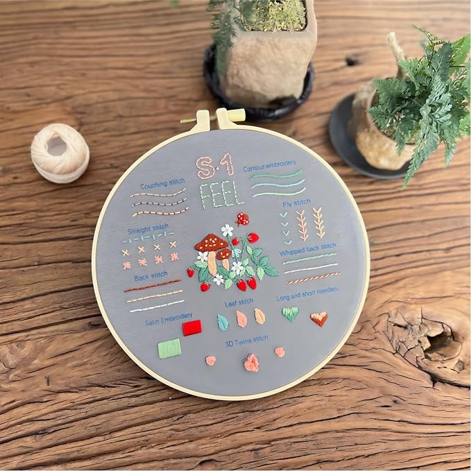 CHIYOSING Embroidery Kit for Beginners Adults,3 Stages to Learn Over 30 Different Stitches,Includes Step-By-Step Instructions,Sharp Scissors and 2 Exquisite Hairpins and Multiple Accessories