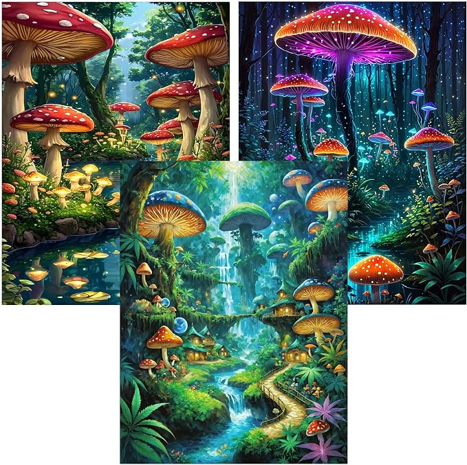 mrpwnle 3 Pack Diamond Art Kits for Adults, Mushroom Diamond Painting Kits