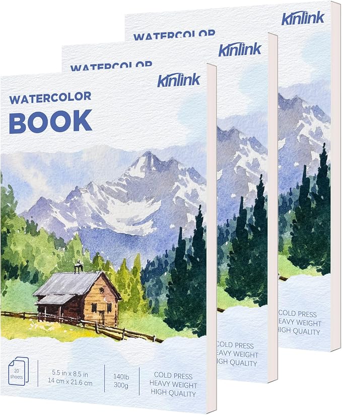 3 Pack Watercolor Paper Pad, 5.5x8.5 140lb/300g Water Color Paper, 20 Sheets Cold Press Drawing Painting Paper Sketchbook Notebook, Art Supplies for Watercolors Marker, Sketch Book for Kids Adults