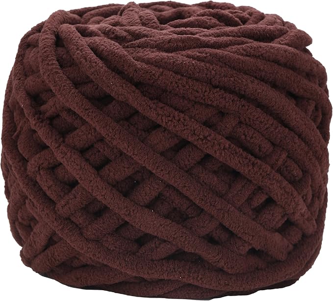 Plush Chenille Chunky Yarn for Crocheting 100g(54.6yd) - Bulky Thick Fluffy Yarn for Knitting- Soft Velvet for Baby, Blanket Knitting Blanket Yarns- Amigurumi Yarns(Coffee)