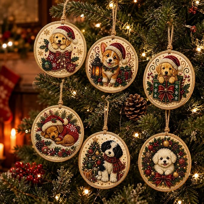 6Pcs Christmas Wooden Ornaments DIY Pearl Diamond Painting Kit (Christmas20)