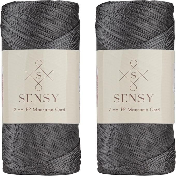 Sensy Premium 2 Pack of 2mm 251 Yards Polyester Rope 100% Polypropylene Cord Macrame Cord 2mm Crochet Bag Cord Macrame Rope Crochet Thread Gift for Knitter (Anthracite)
