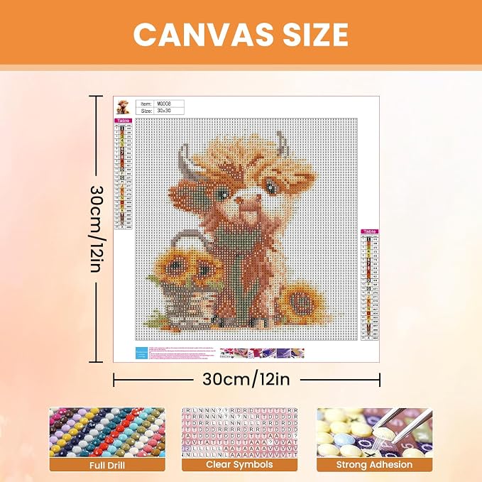 Amaieuin Cow Diamond Painting for Adults,Highland Cow Diamond Art Painting for Adults,5D Diamond Painting for Home Decor and Gifts 12x16in