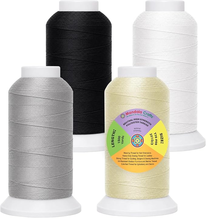 Mandala Crafts Neutral Tex 70 Polyester Heavy Duty Thread for Upholstery | 1500x4 Yds T70 UV Resistant Strong Thread for Leather Sewing, Marine, Drapery, Jeans, Hair Weaving & Extension, Outdoor
