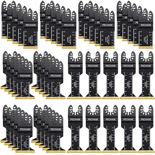 PECHAM 50PCS Titanium Oscillating Tool Blades, Universal Oscillating Multitool Blades Metal Cutting Quick Release for Hard Material Metal Nails Wood Plastic Fit Dewalt Rockwell Milwaukee Makita Bosch