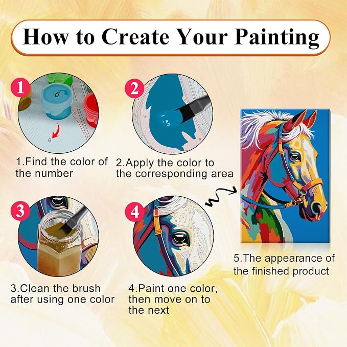 SparkGlow Horse Paint by Numbers Kit for Adults with Frame, 8×12 Inch | Easy Paint by Number, Include Easel, Premium Canvas, Relax and Fun Activities, Number Painting for Gift, Wall Decor