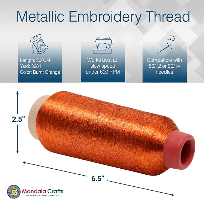 Mandala Crafts Metallic Burnt Orange Embroidery Floss for Sewing, 3281 Yard Spool