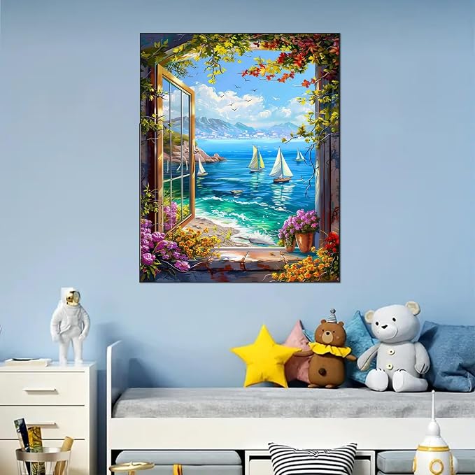 Arttoplus Beach Paint by Numbers Kit for Adults Beginner 16x20 inch | Landscape Adult Paint by Number Kits on Canvas, DIY Acrylic Oil Painting by Numbers for Gift Home Wall Decor (Without Frame)