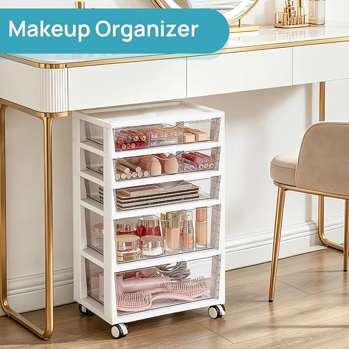Vtopmart 5-Tier Plastic Drawer Storage Rolling Cart with Wheels
