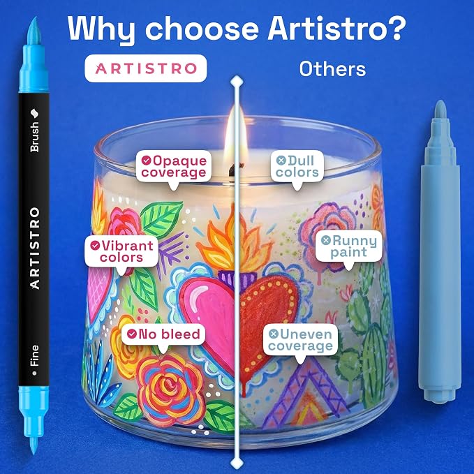 ARTISTRO 24 Glass Acrylic Paint Marker Pens - Glass Painting Kit