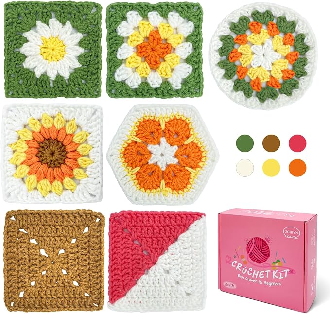 SGIBYN Granny Squares Crochet Kit for Advanced Beginners with Video