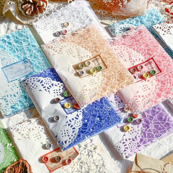 156 Sheets Textured Scrapbook Paper & Mesh Fabric Assorted Set, 30 Buttons