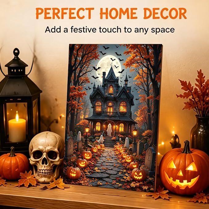 bleihum 4 Pack Halloween Paint by Numbers Kit for Adults with Frame Easel
