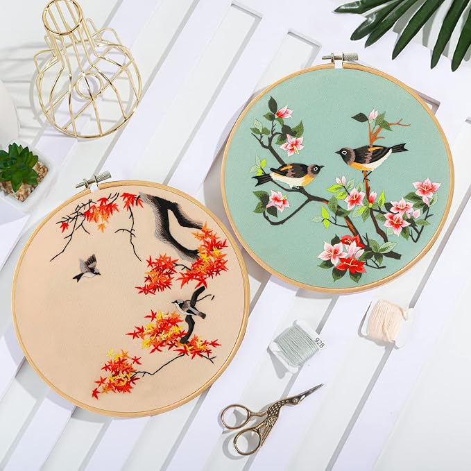 Santune 3 Pack Embroidery Kit for Adults Cross Stitch Kits for Beginners with Bird Patterns,3 Instructions,1 Hoop,Threads and 6 Needles,Hand Needlepoint Sets for Women