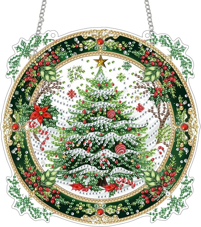 SKRYUIE Christmas Hanging Pearl Diamond Art Kits for Adults Suncatcher A25