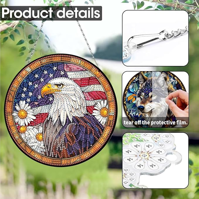 SKRYUIE Eagle Hanging Pearl Diamond Art Kits for Adults Suncatcher A21 | Special Shaped Crystal DIY Hanging Diamond Painting Kit, Gift for Mother Spring Summer Window Wreath Decor 7.48 x 7.32 Inch