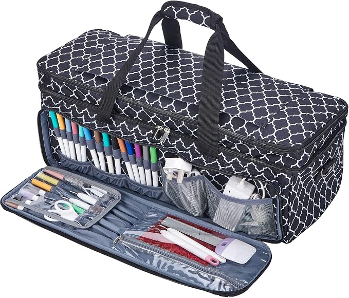 Double Layer Carrying Case with Mat Pocket for Cricut and Tools