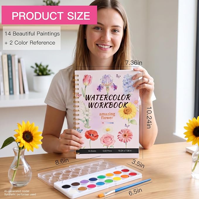 PAPPAGLLO Watercolor Workbook Floral Watercolor Book Paint Set for Beginner