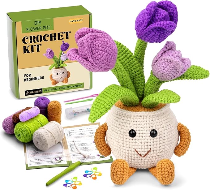 Nitlak Crochet Flower Potted Plant Gift, Positive Emotional Crochet Kit