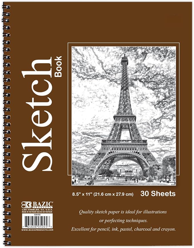 BAZIC Products Spiral Sketch Book, Side Bound, 8.5 x 11 in, 30 Sheets