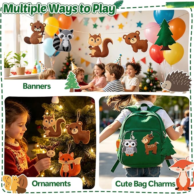 CiyvoLyeen Woodland Animals Craft Kit Kids DIY Crafting and Sewing Set Woodland Animals Felt Plushie for Girls and Boys Educational Beginners Sewing Set Sewing Kits for Kids Age 8 9 10 11 12