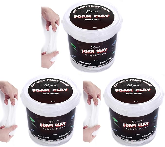 Moldable Cosplay Foam Clay (White) – High Density and Hiqh Quality for Intricate Designs | Air Dries to Perfection for Cutting with a Knife or Rotary Tool, Sanding or Shaping (Pack of 3)