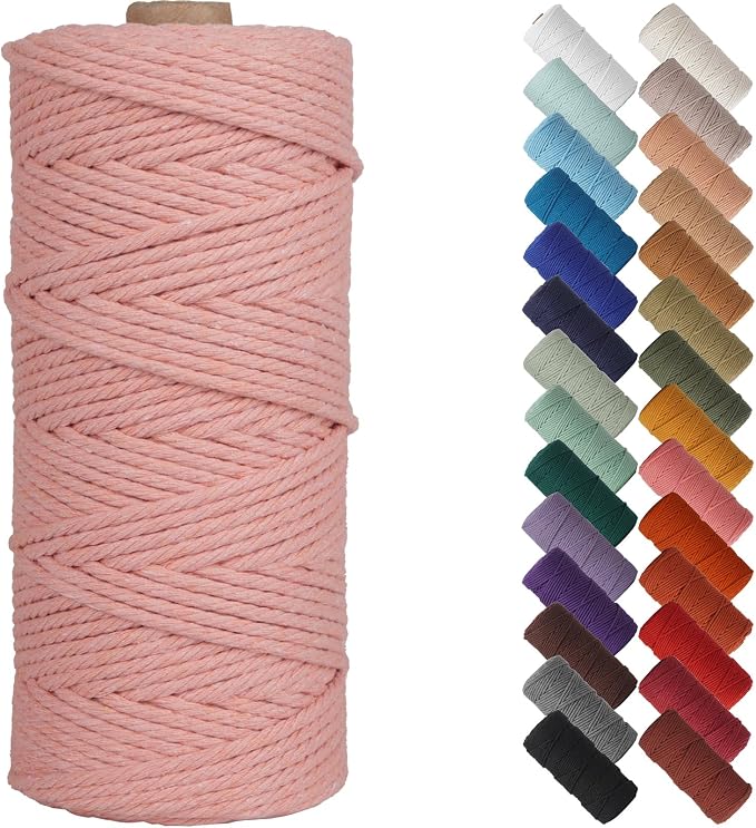 NOANTA Meat Pink Macrame Cord 3mm x 109yards, Cotton Rope Macrame Yarn | Macrame Rope Supplies, 3 Strand Twisted Cotton Yarn String, Cotton Cord for Wall Hanging, Plant Hangers, Crafts, Knitting