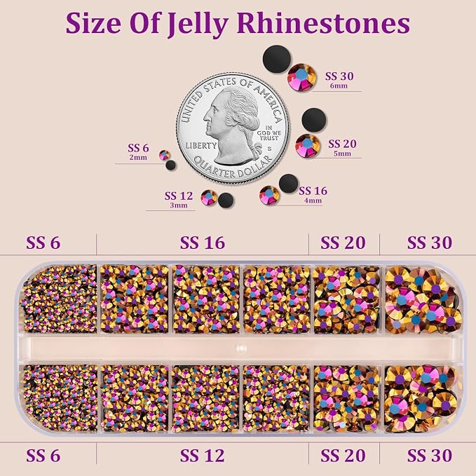 Resin Jelly Rhinestones for Crafting with B7000 Jewelry Glue, 1 Box Gold Rose AB Flatback Crystal with 3Pcs 10ml Glue, Bedazzling Non Hotfix Gems for DIY Tumblers Clothing Shoes Manicure