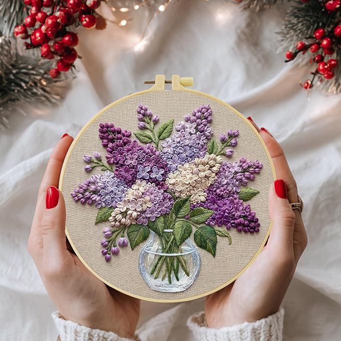 Full Range Embroidery Kit for Adult, Green Plant Pattern Embroidery Kit for Beginners Include Embroidery Cloth Hoops Threads for Craft Lover Hand Stitch with Embroidery Skill Techniques (clear glass)