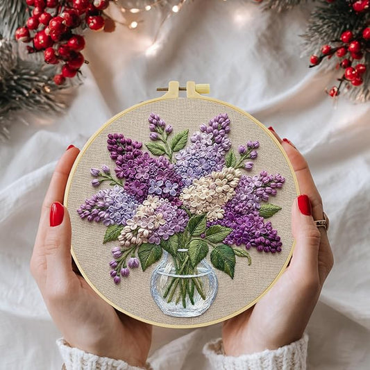 Full Range Embroidery Kit for Adult, Green Plant Pattern Embroidery Kit for Beginners Include Embroidery Cloth Hoops Threads for Craft Lover Hand Stitch with Embroidery Skill Techniques (clear glass)