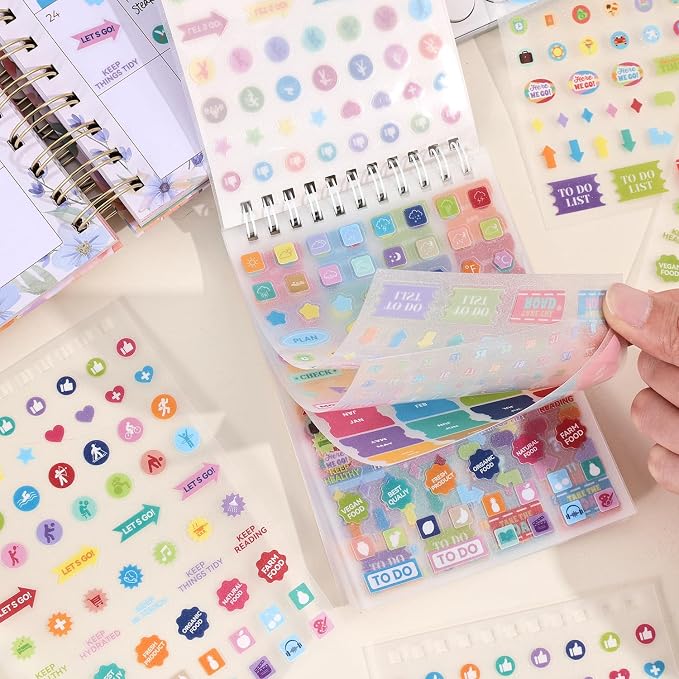 1200+ Monthly Planner Stickers for Women & Men - Aesthetic Happy Planner Accessories Enhance and Streamline Your Planner, Journal and Calendar, PET Material Bullet Journal Sticker Book for Daily Life