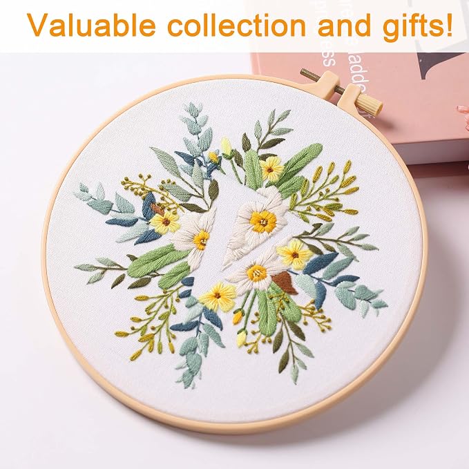 Harimau Letter Pattern V Embroidery Kit for Adult Beginners, Complete Starter Pack with 1 Hoop, Needles, Instruction Guide & Embroidery Stitch Video Tutorials